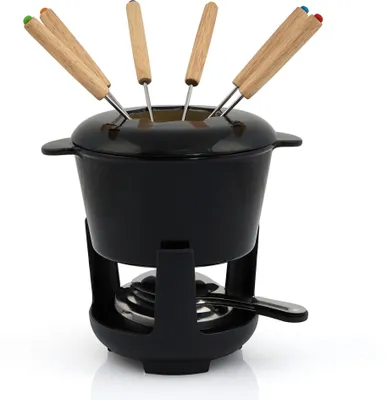 Produktbild von BBQ-Toro 13-teiliges Gusseisen Fondue Set für 6 Personen | 1 L | emailliert schwarz