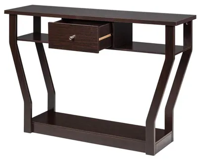 Image de Table console avec étagères et tiroir, petite table d'appoint, couleur marron