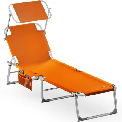 Produktbild von CASARIA® Sonnenliege Klappbar Wetterfest Gartenliege Mit Dach Seitentasche Tragegriff 150kg Belastbar 190cm Aluminium Liegestuhl Garten Faltbar Orange