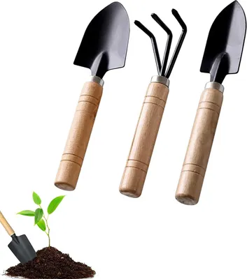 Produktbild von Gartenwerkzeug Set, 3-teiliges Gartenger?te Set Gartenschaufel Klein, Holzgriff Handheld Garten Schaufeln, Gartenarbeit Kleine Schaufel Ggartenset fš¹r Bonsai Werkzeug Pflanze Topfblumen
