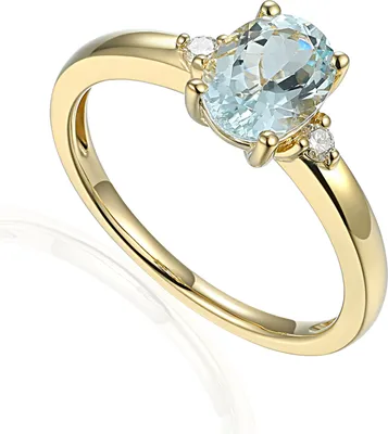 Produktbild von 585er Gelbgold Damenring mit Aquamarin ca. 1,13ct. und Diamanten 0,11ct. Gr. 54