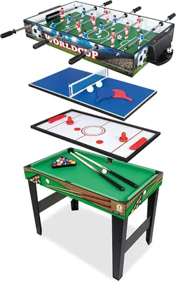 Produktbild von '- 4 in 1 Spieltisch aus Holz, Tischfußball, Tischtennis, Air Hockey, Billard, Maße 96 x 86 x 68, 67359