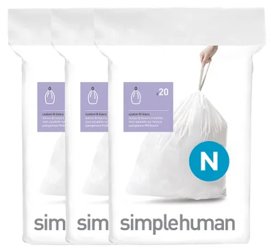 Image de simplehuman Sacs poubelle sur mesure 3 x 20 paquets (60 sacs), code N, 45-50 litres ; CW0262