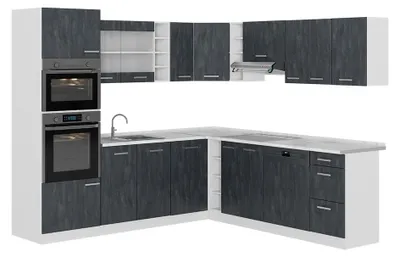 Produktbild von Einbauküche in L-Form Vicco R-Line Schwarz Beton/Weiß 247 x 237 cm ohne Arbeitsplatte, Model 47392