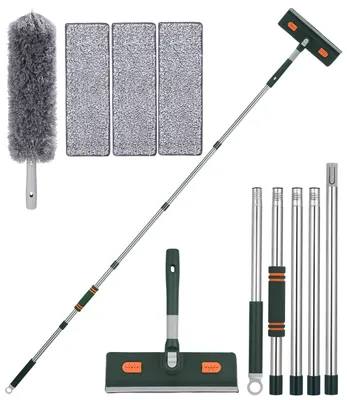 Produktbild von 2-in-1-Fensterwischer, professioneller Fensterwischer, 210 cm, Gelenk-Duschwischer-Set, 180° schwenkbarer Kopf, geeignet für hohe Fenster, Fliesen