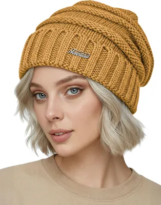 Produktbild von Damen Strickbeanie Slouchy Strickmütze ohne Bommel Wintermütze mitUmschlag ungefüttert Grobstrick Neverless®