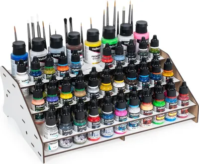 Image de Vallejo Présentoir de Peinture. Support Organisateur de Bouteilles et Pinceaux. Module frontal Facile à Monter. Pour 52 Bouteilles de 18 ml et 8 Bouteilles de 35 ml ou 60 ml.