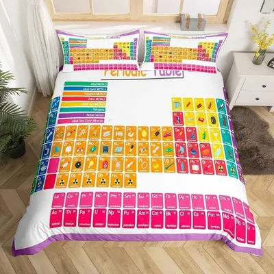 Zdjęcie produktu dla Komplet pościeli 155x220 cm z poszewkami na poduszki 80x80 cm, wzór "Periodentisch", wielokolorowy, wykonany z mikrofibry