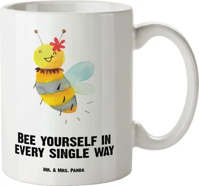 Produktbild von Mr. & Mrs. Panda jumbotasse Biene Blume - Weiß - Geschenk, Große Teetasse, Haferl, Pott, Tasse, Kaffeepott, Teepott