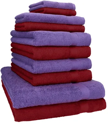 Produktbild von Betz 10-tlg. Handtuch-Set PREMIUM CLASSIC 2 Duschtücher 4 Handtücher 2 Gästetücher 2 Seiftücher  Farbe: dunkelrot & lila
