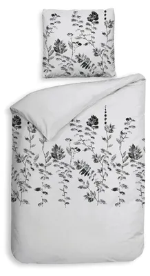 Productafbeelding van Heckettlane dekbedovertrek - 135x200 cm – 100% katoenen flanel – Hoogwaardige beddengoed met print – Zacht – Ademend en huidvriendelijk – Inclusief kussensloop van 80x80 cm – Grijs