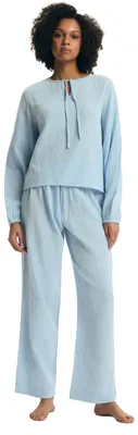 Imagen del producto de Pijama para mujer Damen, modelo Henderson, Eleni, cómodo, confeccionado en 100% algodón, color azul, talla S