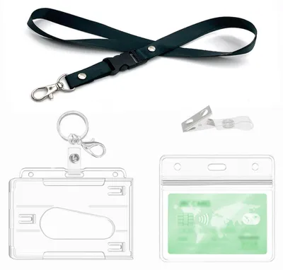 Image de Porte-badge avec cordon, porte-clés, clips, porte-badge rigide transparent, porte-carte transparent, cartes pour porte-badge, étuis pour badges (1 lot horizontal)