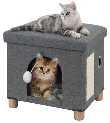 Faltbares Katzenhaus mit Kratzbrett, 37,5x32,5x36 cm, grau