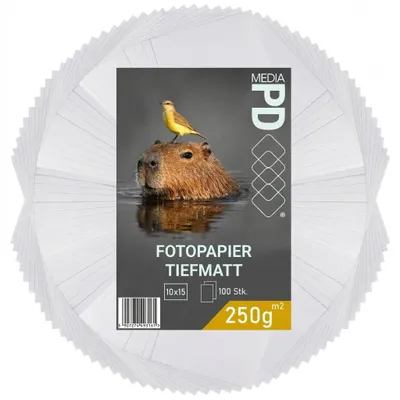 Produktbild von PD Media Premium Fotopapier 10x15 cm Tiefmatt – 250 g/m², 100 Blatt, Extra Dickes Inkjet Papier (4R)