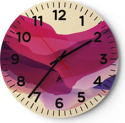 Produktbild von Wanduhr - Rund - Glasuhr - Abstraktion Berge Rosa - 40x40cm - Schleichendes Uhrwerk - Lautlos - zum Aufhängen bereit - Dekoration Modern - Wanddekoration aus Glas - C4AR40x40-4288
