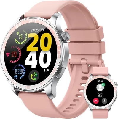 Zdjęcie produktu dla Inteligentny zegarek damski z wyświetlaczem AMOLED, dotykowym ekranem, Bluetooth, funkcją odbierania połączeń, monitorowaniem tętna, SpO2, monitorowaniem snu, ponad 100 trybami sportowymi, wodoodpornością IP68, kompatybilny z iOS