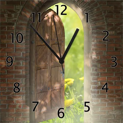 Produktbild von Wallario Design Wanduhr Offene Pforte aus Echtglas, Größe 30 x 30 cm