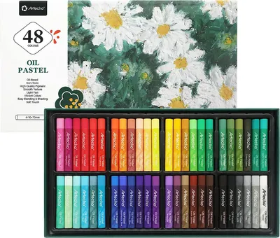 Produktbild von Artecho 48 Ölpastellkreiden Künstler Set -je ca. 10 x 70 mm -lebendigen und kräftigen Farben-für Kinder, Schüler, Anfänger und Künstler geeignet