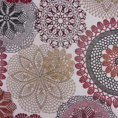 Produktbild von Polsterstoff Meterware Dekostoff Doily Mandala Blumen rot