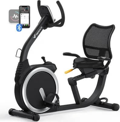 Image de Vélo d'appartement Semi-allongé MERACH, 8 niveaux de résistance Magnétique, Foulée 15.2 cm, écran LED, APP connecté, poids max 135kg