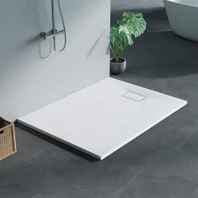 Produktbild von Heilmetz Duschwanne 120x90cm Duschtasse Steinoptik Rutschfeste Extraflach Langlebigem SMC Weiß Rechteckig Brausetasse