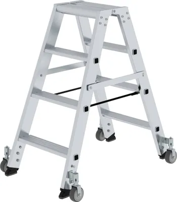 Produktbild von Stufen-Stehleiter beidseitig begehbar mit Rollen 2x4 Stufen