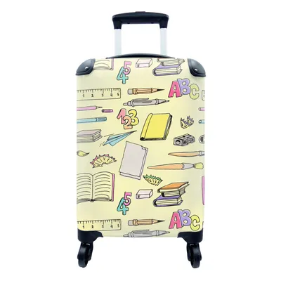 Produktbild von MuchoWow® Koffer Handgepäck Trolley Rollkoffer Kleine Reisekoffer mit 4 Rollen - Schule - Muster - Bleistift - Cabin Size < 55x40x23 cm & 55x40x20 cm - Fotokoffer - Kabinenkoffer - Boardgepäck - Reise-Box - Reisekoffer - Reisegepäck - Koffer mit Bild - Trolley für Kinder
