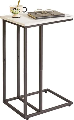 Produktbild von Aibiju Beistelltisch C Form mit Metallgestell, Weißes Marmormuster, Schwarzer Metallrahmen