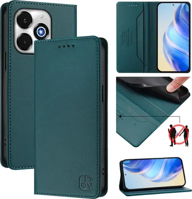Obrázek produktu pro Kožené pouzdro pro Umidigi G100X, flipové pouzdro s přihrádkami na karty, peněženkou a stojánkem Tmavě zelená