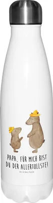 Produktbild von Mr. & Mrs. Panda thermobehälter Bären mit Hut - Weiß - Geschenk, Familie, trinkflaschen, Vatertag, Papa, Papi, Thermosflasche, thermosflaschen, isolierflaschen