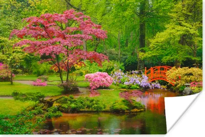 Produktbild von MuchoWow® Poster Brücke - Japanisch - Botanisch - Bäume - Blumen 180x120 cm - Fotoplakat