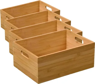 Image de Kesper 57402 | Lot de 4 boîtes de rangement empilables en bambou, dimensions : 33 x 24 x 13,5 cm, couleur naturelle