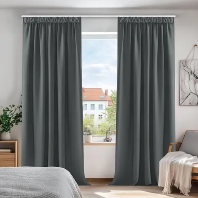 Produktbild von Blickdichte Verdunkelungsgardinen mit Kräuselband, Dunkelgrau, 2er Set, 260x140cm