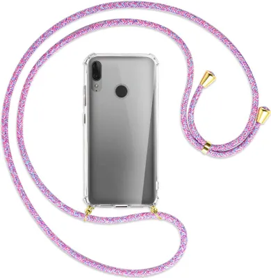 Produktbild von Handykette Backcover-Schutzhülle mit Band (Metall goldfarben) für Motorola Moto E6 Plus - lila/rosa/blau
