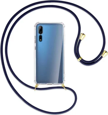 Produktbild von Handykette Backcover-Schutzhülle mit Band (Metall goldfarben) für ZTE Axon 10 Pro - dunkelblau