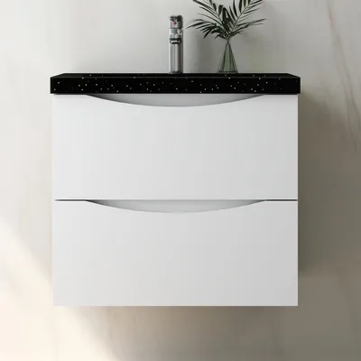 Produktbild von Badmöbel Set 60 cm Smiley Weiß Waschbecken Schwarz mit Unterschrank Hängeschrank Softclose