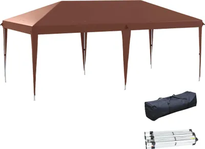 Image de Tente pliante - Gazebo - 6 x 3 m - Hauteur réglable - Protection UV - Tissu Oxford - Kaki foncé