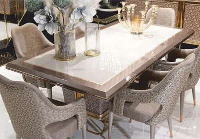 Produktbild von Casa Padrino Luxus Esstisch Weiß / Grau / Gold 223 cm - Esszimmer Möbel