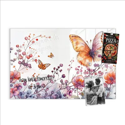 Produktbild von Magnettafel 60x40cm Pinnwand Whiteboard beschreibbar - Blumen und Schmetterlinge
