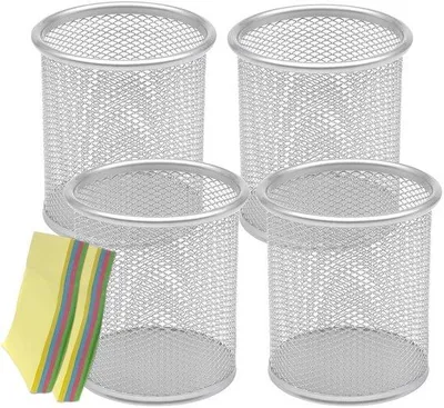 Zdjęcie produktu dla Ibenzoa® Organizer na biurko z metalowej siatki – elegancki pojemnik na długopisy z 4 przegródkami, średnica ok. 9 cm, wysokość ok. 10 cm, wytrzymały i łatwy w utrzymaniu
