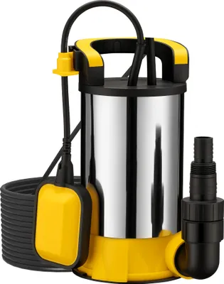 Produktbild von Wiltec Tauchpumpe mit Schwimmer Edelstahl 400 W, flachabsaugende Pumpe bis 1 mm, Tiefbrunnenpumpe bis 7 m Tiefe & 5 m Förderhöhe, Flachsaugerpumpe für Klarwasser