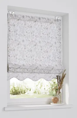Produktbild von Faltrollo Finja aus Baumwoll-Stoff, dekorativer Volant mit Paspel, Blumenmuster, Landhausstil Größen: Breite 45 cm x Höhe 140 cm
