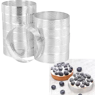12 perforierte Backringe, 8 cm, Edelstahl, antihaftbeschichtet