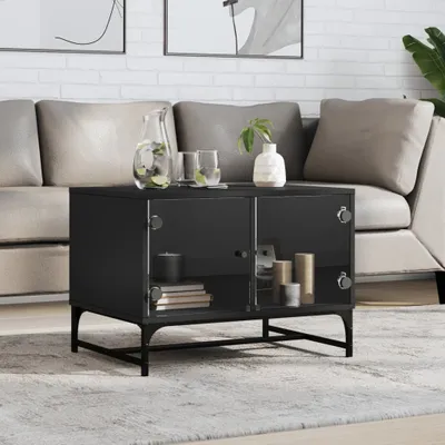 Produktbild von Couchtisch mit Glastüren Schwarz 68,5x50x50 cm, Kaffeetisch 836540