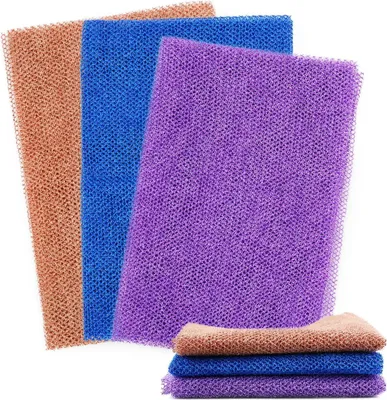 Produktbild von 3 Stück Peeling Waschlappen, African Net Sponge Loofah, Rückenschrubber Rückenbürste, Peelinghandschuh Körperschrubber, Duschschwamm, Peeling Körper Schwamm Luffa, Badeschwamm Duschschwamm