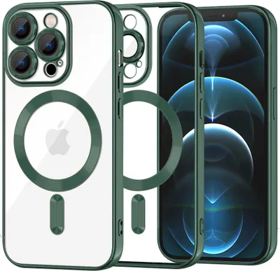 Produktbild von Techsuit Luxury Crystal Back Cover Hülle mit MagSafe für Apple iPhone 12 Pro Max - Dunkelgrün
