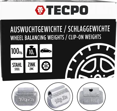 Produktbild von TECPO Schlaggewichte Zink Auswuchtgewichte 10g x 100 Wuchtgewichte für Stahlfelgen korrosionsbeständig Radwuchtung Auswuchtmaschinen