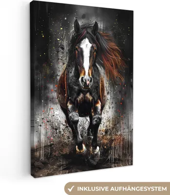 Produktbild von MuchoWow® - Leinwandbilder - Pferd - Tiere - Schwarz - Luxus - Modern, Wandbild, Wanddeko Bilder Wohnzimmer, 60x90cm