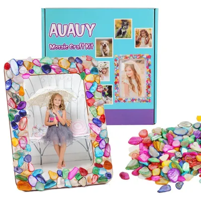 Immagine prodotto di Kit per creare cornici per foto decorate con mosaici, ideale per bambini, fai da te, cornice in legno, set creativo per bambine dai 5 ai 12 anni
